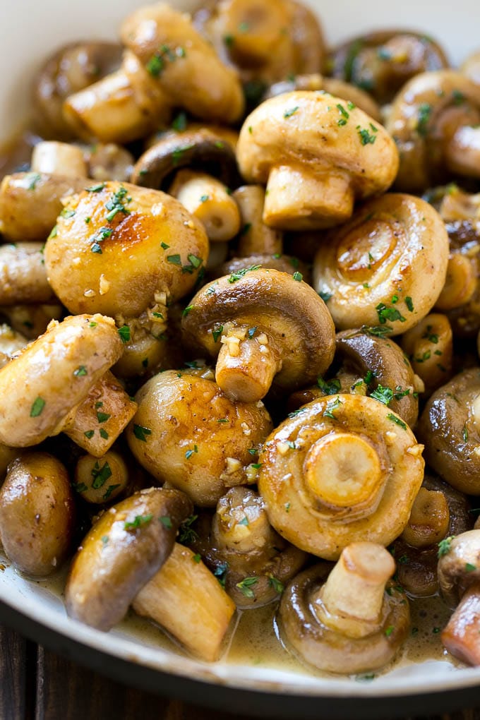 Melt-In-Your-Mouth Garlic Mushrooms in Butter & Herb Sauce